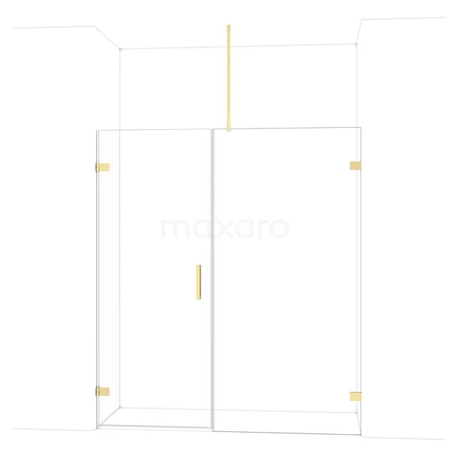 Diamond Shower door | 175 cm Glossy light gold Clear glass Pivot door DDC210810720GLG Douchewand met gouden details, volledig glazen schuifdeur, strak design, ideaal voor een moderne badkamer.