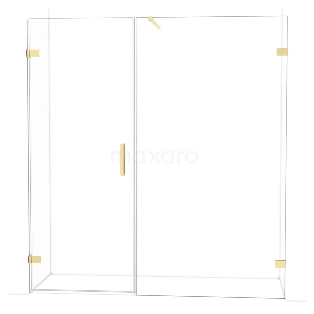 Diamond Shower door | 185 cm Glossy light gold Clear glass Pivot door DDC210811120GLG Glazen douchedeur met gouden scharnieren, moderne stijl, ideaal voor een luxe badkamerinrichting.