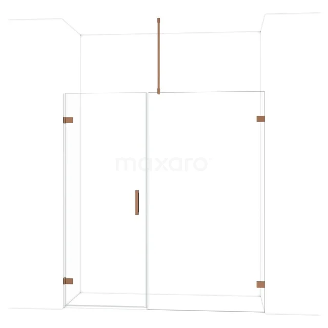 Glazen douchewand met gouden accenten, minimalistisch ontwerp, ideaal voor een moderne badkamer.