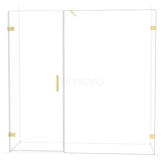 Shower cabin with gold accents, glass sliding door and minimalist design; a stylish eye-catcher for any bathroom.