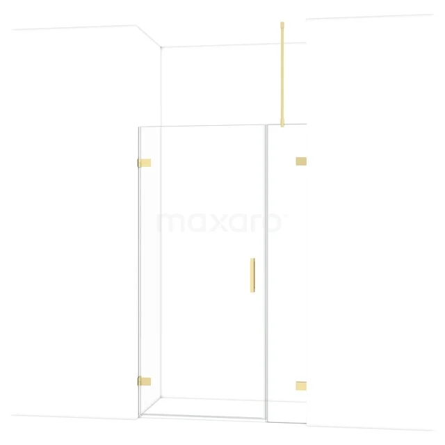 Diamond Shower door | 115 cm Glossy light gold Clear glass Pivot door DDC210903720GLG Transparante glazen douchedeur met goudkleurige scharnieren, strak design, ideaal als luxe toevoeging in moderne badkamers.
