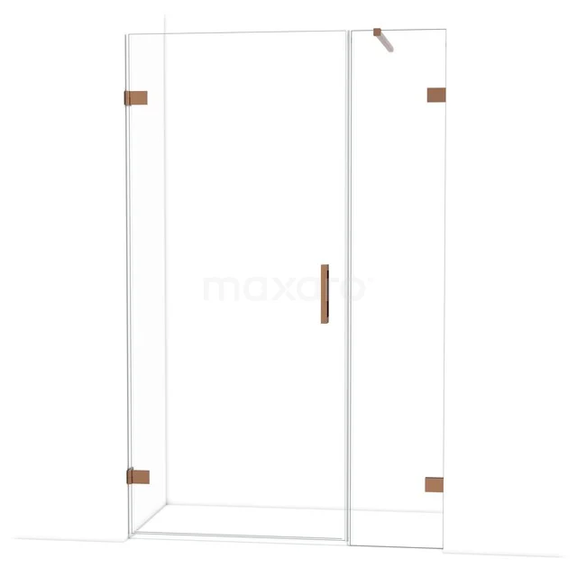 Glass shower door with bronze accents, angular design, perfect for a modern bathroom style.