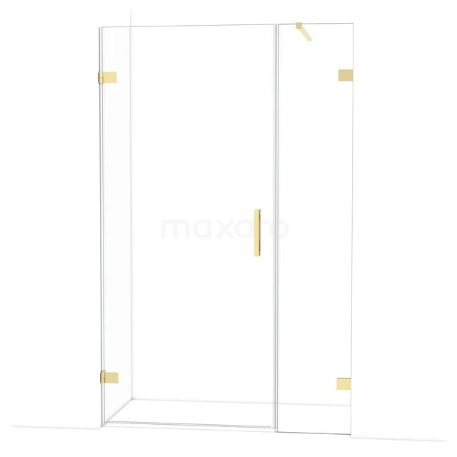 Diamond Shower door | 125 cm Glossy light gold Clear glass Pivot door DDC210904120GLG Douchewand glashelder met gouden accenten, rechthoekig design, luxe badkamerafwerking, geschikt voor moderne douchesets.