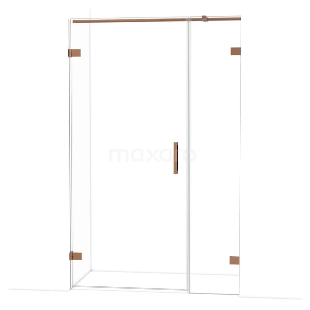 Diamond Shower door | 125 cm Shiny copper Clear glass Pivot door DDC210904320GKP Glazen douchedeur met bronzen frame, schuifsysteem en minimalistisch design, perfect voor moderne badkamers.
