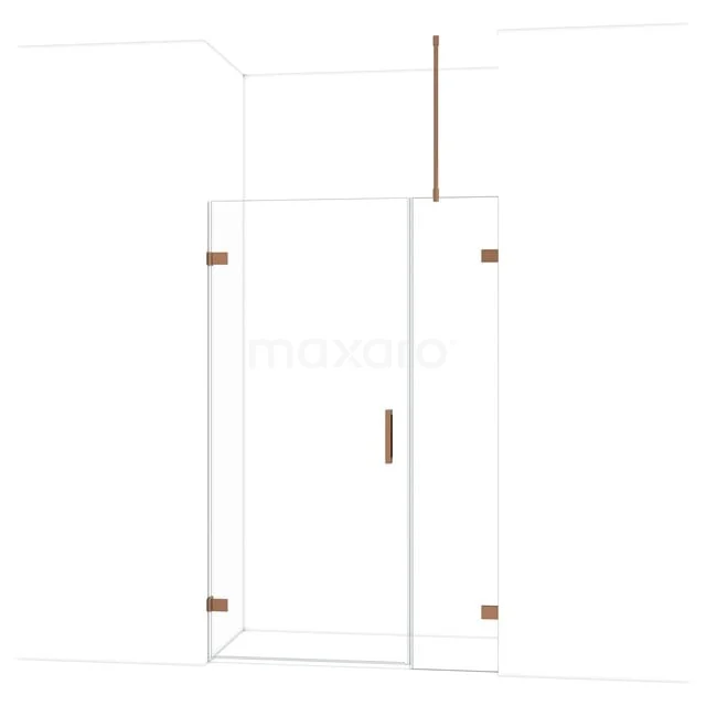 Diamond Shower door | 125 cm Glanzend koper Clear glass Pivot door DDC210904720GKP Glazen douchedeur met mat zwarte handgreep en scharnieren, minimalistisch ontwerp, ideaal voor moderne badkamers.
