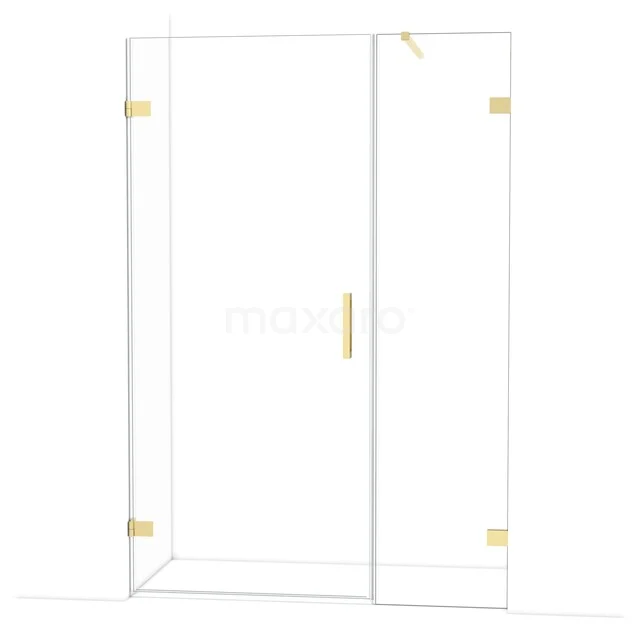 Diamond Douchedeur | 135 cm Glanzend lichtgoud Helder glas Draaideur DDC210905120GLG Rechthoekige glazen douchecabine met gouden accenten, ideaal voor een luxe badkamerinrichting.