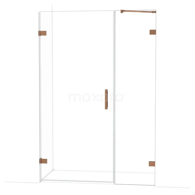 Diamond Shower door | 135 cm Shiny copper Clear glass Pivot door DDC210905220GKP Glazen douchedeur met koperkleurige accenten, moderne stijl, ideaal voor een elegante badkamer.