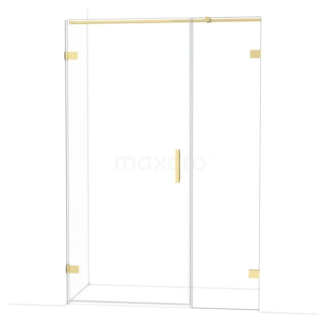 Duschtür mit goldenen Akzenten, Glas und einem schlanken Rahmen, ideal für eine moderne Badezimmergestaltung.