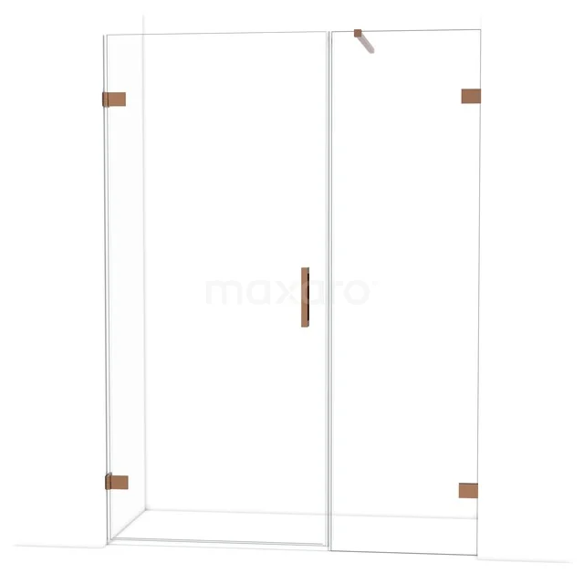 Diamond Shower door | 145 cm Shiny copper Clear glass Pivot door DDC210906120GKP Douchewand set in helder glas met koperkleurige scharnieren en handgreep, ideaal voor een moderne badkamer.