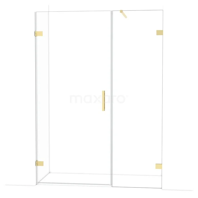 Diamond Shower door | 145 cm Glanzend lichtgoud Clear glass Pivot door DDC210906120GLG Douchewand van glas met gouden accenten, stijlvol ontwerp voor een luxe badkamer.