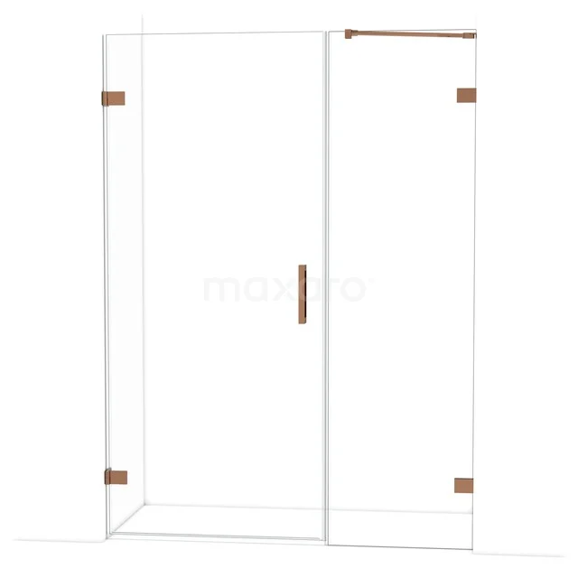 Diamond Shower door | 145 cm Shiny copper Clear glass Pivot door DDC210906220GKP Glazen douchewand, helder glas met mat koper accenten, moderne serie, ideaal voor een stijlvolle badkamerinrichting.