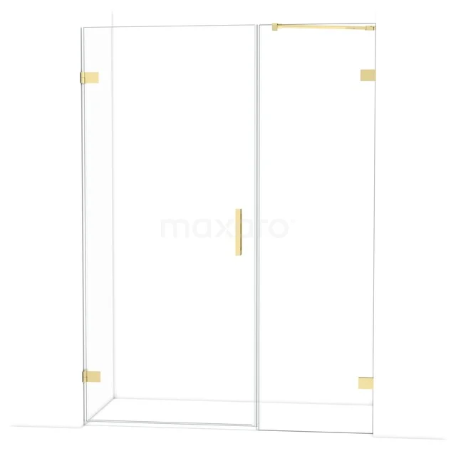 Diamond Shower door | 145 cm Glossy light gold Clear glass Pivot door DDC210906220GLG Glazen douchedeur met gouden details, helder ontwerp, ideaal voor een luxe badkamerinterieur.