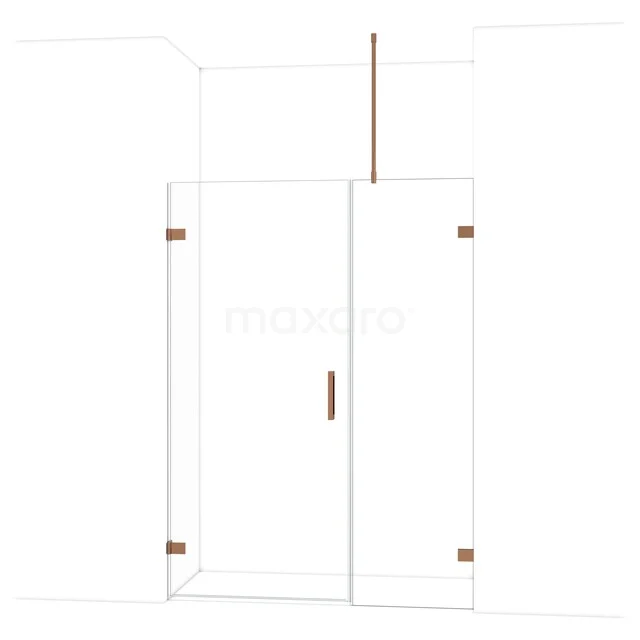 Diamond Duschtür | 145 cm Glänzendes Kupfer Klarglas Drehtür DDC210906720GKP Klarer Glas Duschtür mit goldfarbenen Scharnieren und Haltegriff, ideal für moderne Bäder.