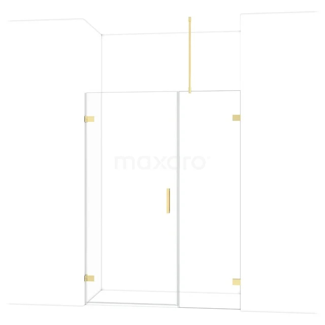 Glasdouchedeur mit goldenem Haltegriff und Scharnieren, geeignet für Badezimmergestaltung; schlankes modernes Design mit klaren Linien.