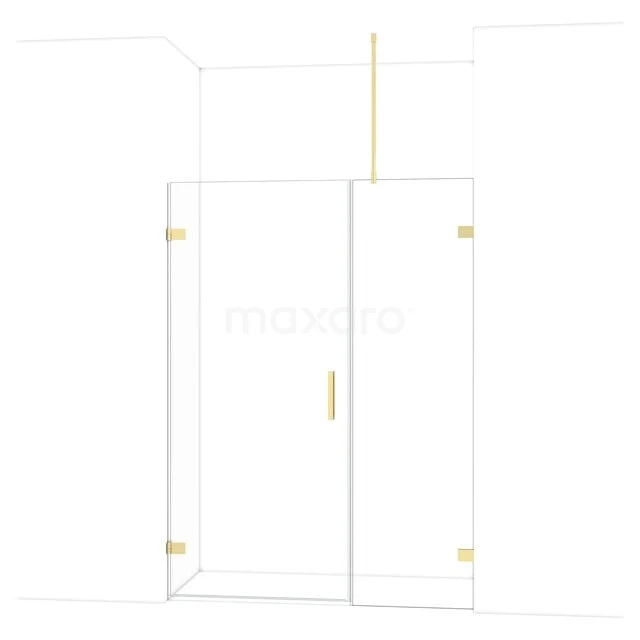 Diamond Shower door | 145 cm Glanzend lichtgoud Clear glass Pivot door DDC210906720GLG Glazen douchedeur met gouden handgreep en scharnieren, geschikt voor badkamerinrichting; strak modern ontwerp met heldere lijnen.