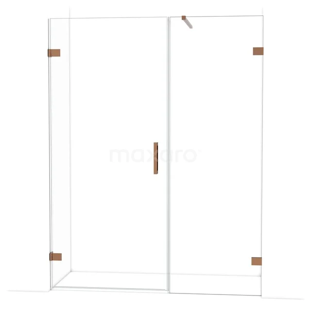 Diamond Shower door | 155 cm Glanzend koper Clear glass Pivot door DDC210907120GKP Douchewand met deur, helder glas, matzwarte accenten, modern design, ideaal voor een stijlvolle badkamer.