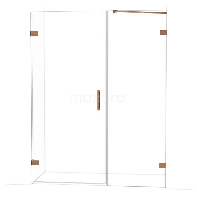 Glas Duschwand mit Tür, messing Scharniere und Haltegriff, straffes Design, ideal für ein stilvolles Badezimmer.