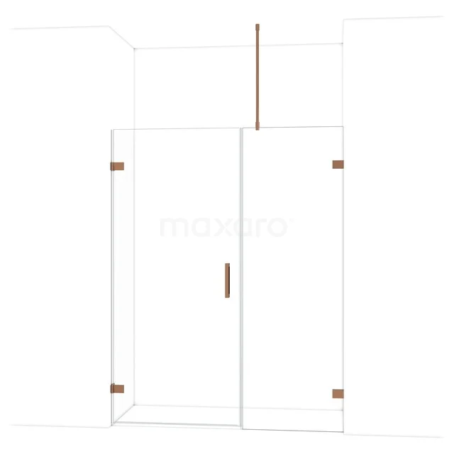 Diamond Douchedeur | 155 cm Glanzend koper Helder glas Draaideur DDC210907720GKP Moderne glazen douchedeur met roestvrijstalen accenten, ideaal voor een stijlvolle en ruime badkamerindeling.