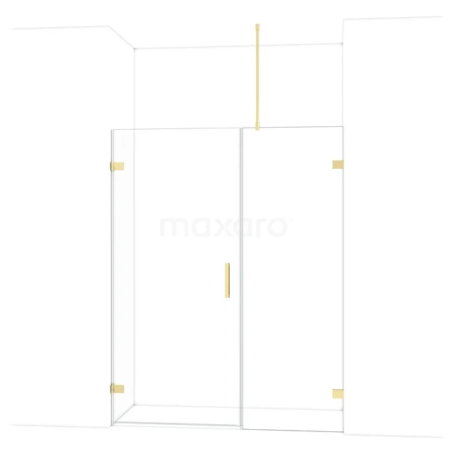 Diamond Douchedeur | 155 cm Glanzend lichtgoud Helder glas Draaideur DDC210907720GLG Glazen douchedeur met goudkleurige scharnieren en handgreep, luxe en modern design voor een stijlvolle badkamer.
