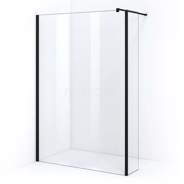 Pearl Inloopdouche | 130 cm Mat zwart Helder glas Vaste wand met zijwand IPC132300M