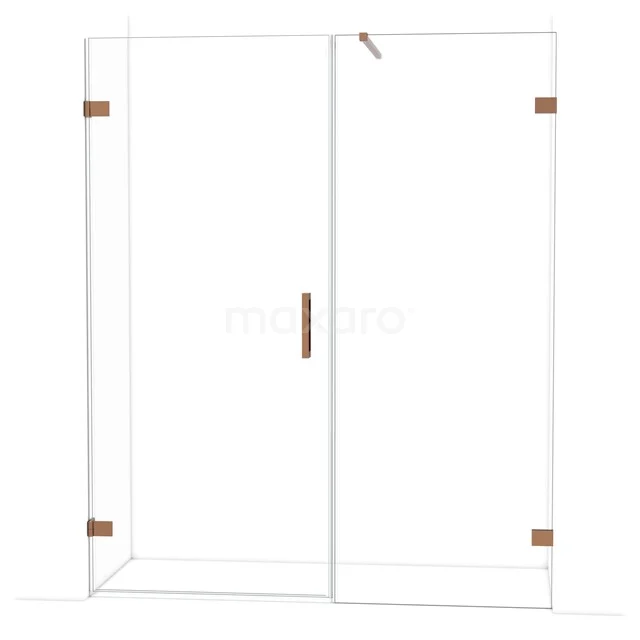 Diamond Shower door | 165 cm Shiny copper Clear glass Pivot door DDC210908120GKP Glazen douchewand met hoekinstap, heldere afwerking en stijlvolle koperen scharnieren, perfect voor een moderne badkamer.