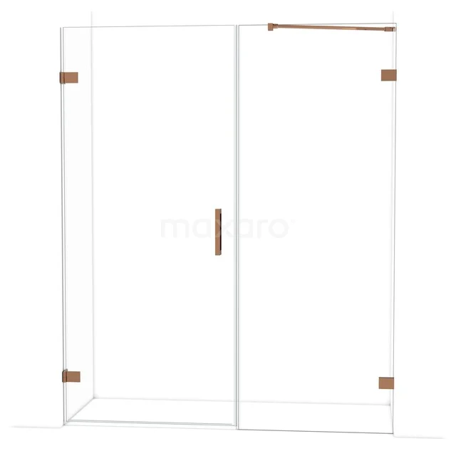 Diamond Shower door | 165 cm Glanzend koper Clear glass Pivot door DDC210908220GKP Glazen douchecabine met koperen scharnieren en handgreep, modern design voor een stijlvolle badkamer.