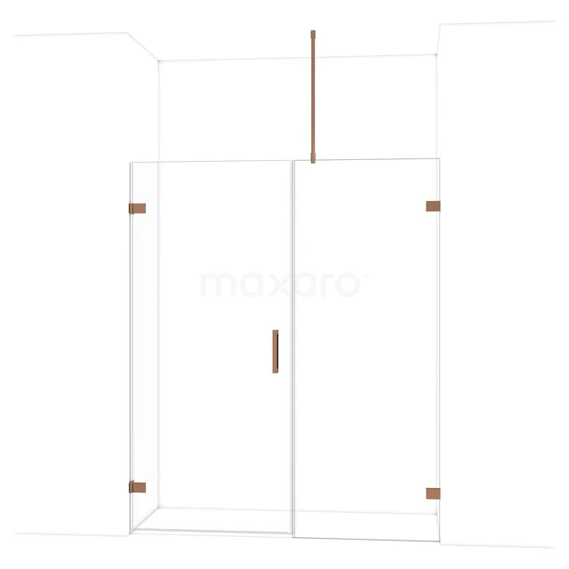 Diamond Douchedeur | 165 cm Glanzend koper Helder glas Draaideur DDC210908720GKP Glazen douchecabine met goudkleurige accenten, strak design, ideaal voor luxe badkamers.