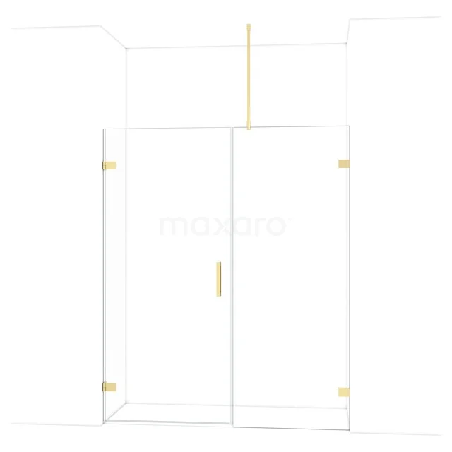 Duschkabine mit goldfarbenen Akzenten, gläsernen Wänden und schickem Design; luxuriöse Ergänzung für ein modernes Badezimmer.