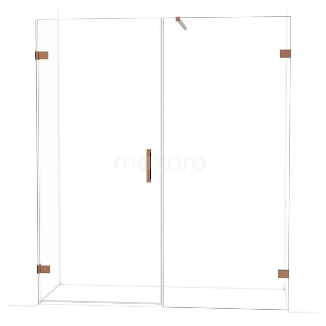 Glas Duschwand mit goldfarbenen Scharnieren, Schiebetür und schlankem Design, ideal für ein modernes Badezimmer.