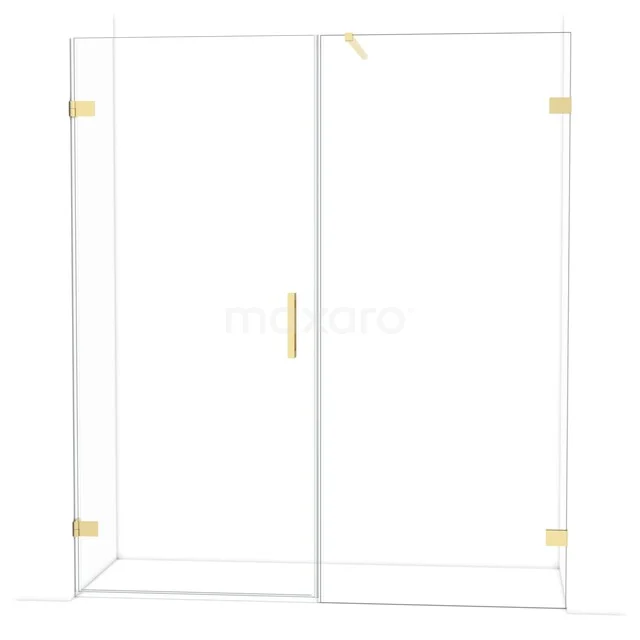 Diamond Douchedeur | 175 cm Glanzend lichtgoud Helder glas Draaideur DDC210909120GLG Glazen douchewand met deur, goudkleurige scharnieren en handgreep, modern design voor luxe badkamerinrichting.