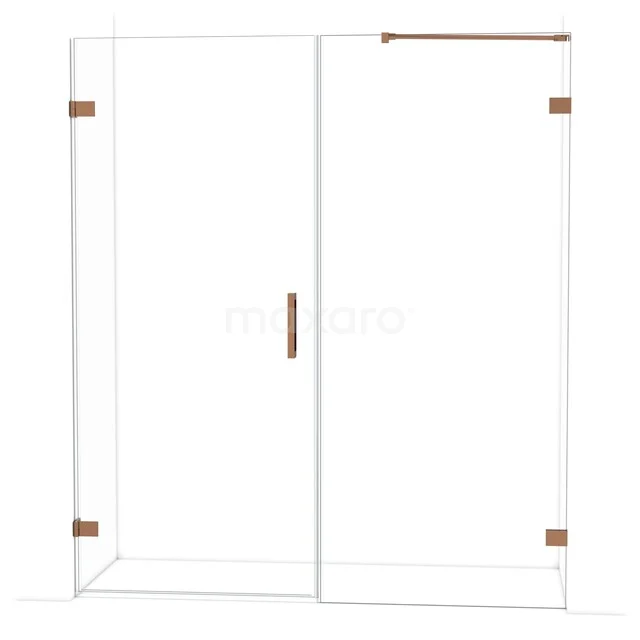 Diamond Shower door | 175 cm Glanzend koper Clear glass Pivot door DDC210909220GKP Douchecabine met helder glas, matte zwarte scharnieren en handgreep, modern ontwerp voor een stijlvolle badkamer.