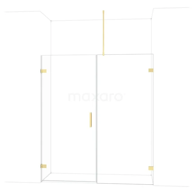 Diamond Shower door | 175 cm Glossy light gold Clear glass Pivot door DDC210909720GLG Inloopdouche met helder glas, goudkleurige accenten en strak profiel, perfecte toevoeging aan een moderne badkamer.