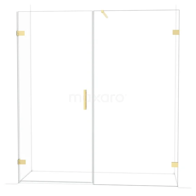 Diamond Shower door | 185 cm Glossy light gold Clear glass Pivot door DDC210910120GLG Glazen douchewand met gouden scharnieren en handgreep, heldere deur en modern design; perfect voor een luxe badkamer.