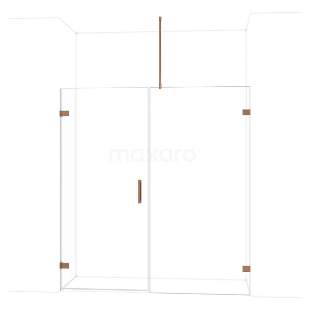 Glazen douchecabine met rosegouden scharnieren, draaideur en helder glas, ideaal voor een moderne badkamerstijl.