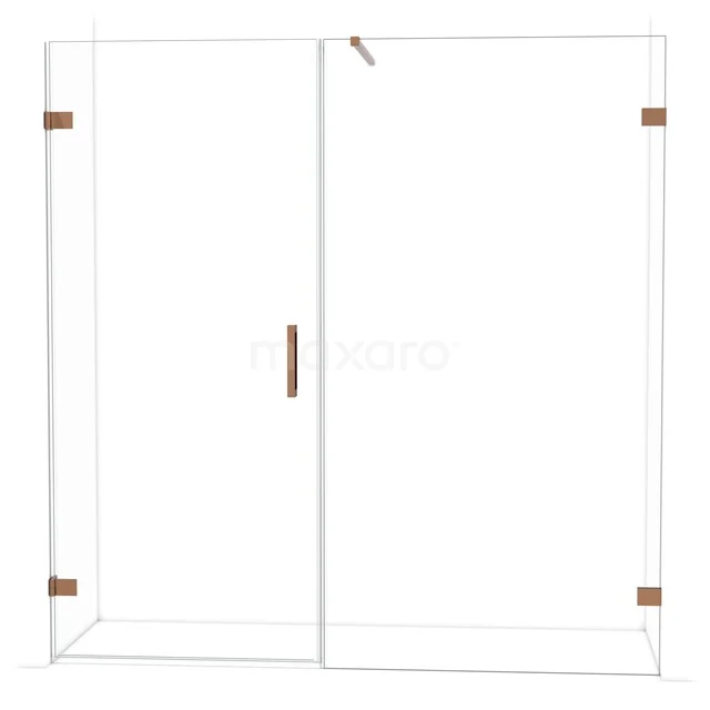 Duschwand mit Drehtür, Klarglas, roségoldenen Metallakzenten, modernes Design, ideal für ein stilvolles Badezimmer.