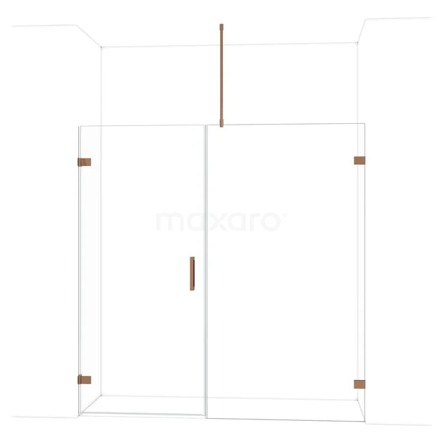 Diamond Duschtür | 195 cm Glänzendes Kupfer Klarglas Drehtür DDC210911720GKP Duschwand aus transparentem Glas mit roségoldenen Akzenten, luxuriöses Design, perfekt für ein modernes Badezimmer.