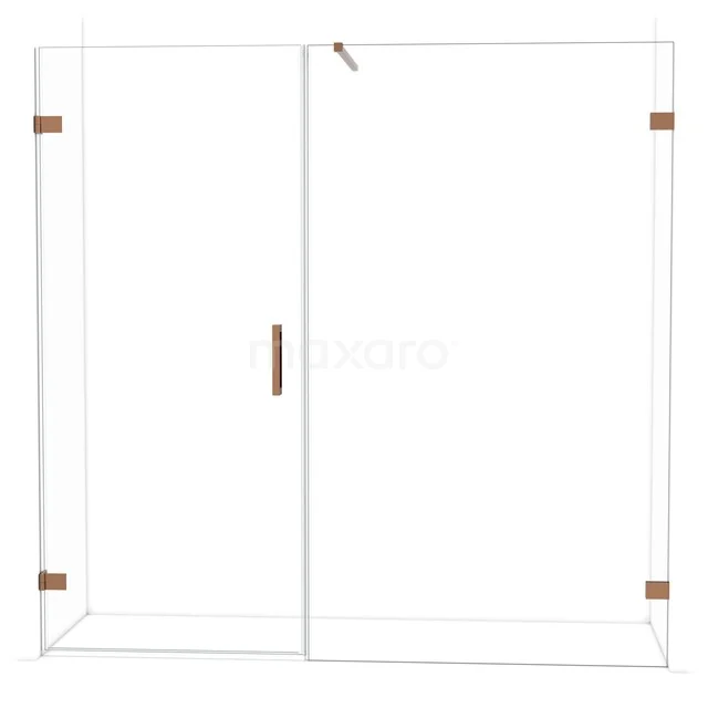 Glas Duschwand mit Schiebetür, Klarglas und kupferfarbenen Details, ideal für einen modernen Badezimmer Stil.