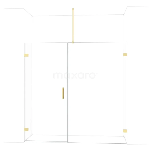 Diamond Shower door | 205 cm Shiny light gold Clear glass Pivot door DDC210912720GLG Glass shower cabin with gold accents, modern design and sleek frame, ideal as a luxury addition in the bathroom.