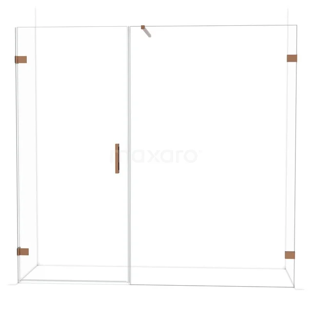 Diamond Shower door | 215 cm Shiny copper Clear glass Pivot door DDC210913120GKP Glazen douchedeur met schuifmechanisme, transparant design en roestvrijstalen accenten, perfect voor een moderne badkamer.