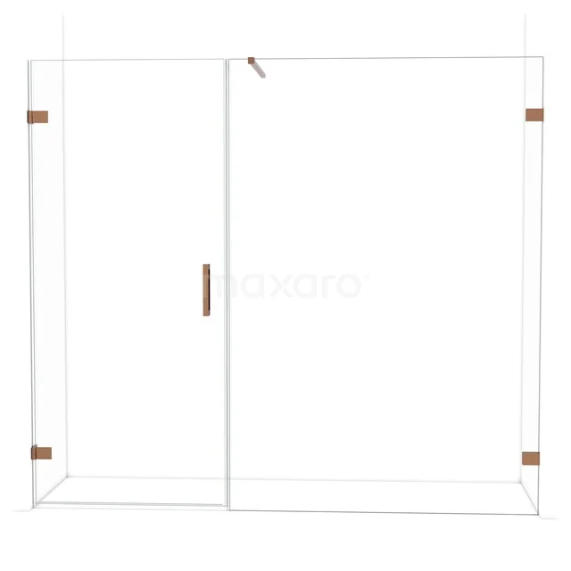 Glasene Duschwand mit Tür und Messingakzenten, rahmenloses Design; ideal für einen modernen Badezimmerstil.