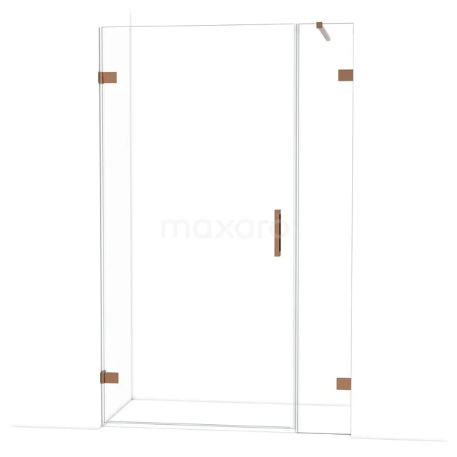 Duschtür mit Klarglas, kupferfarbenen Akzenten und minimalistischem Design; ideal für eine stilvolle Badezimmergestaltung.