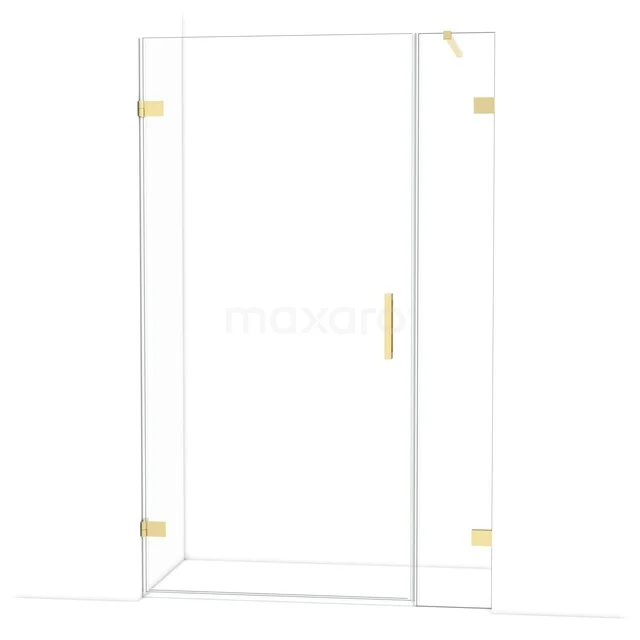 Diamond Douchedeur | 125 cm Glanzend lichtgoud Helder glas Draaideur DDC211003120GLG Glazen douchedeur met gouden scharnieren en handvat, frameloos design, ideaal voor een moderne badkamerstijl.