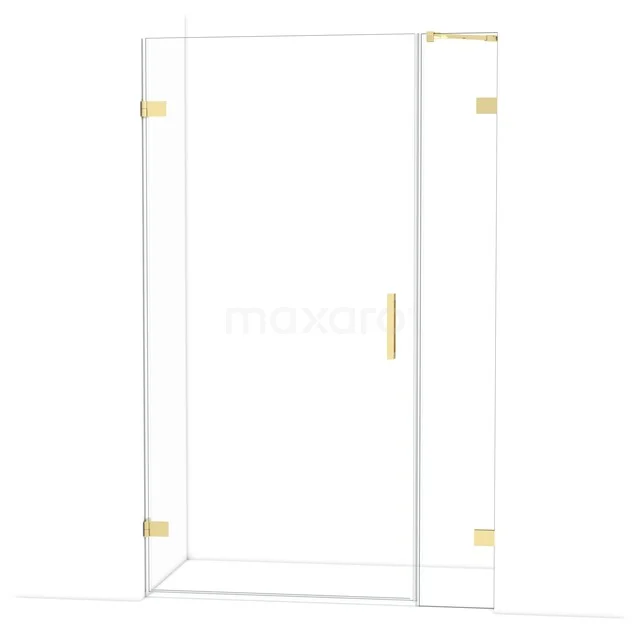 Glazen douchedeur met gouden scharnieren en handgreep, strak design, ideaal voor een moderne badkamer, duurzaam en stijlvol.