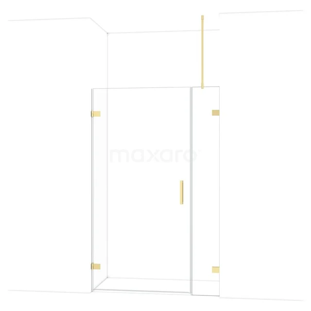 Diamond Shower door | 125 cm Glanzend lichtgoud Clear glass Pivot door DDC211003720GLG Glazen douchedeur met goudkleurige scharnieren en handgreep, moderne look voor een stijlvolle badkamerindeling.