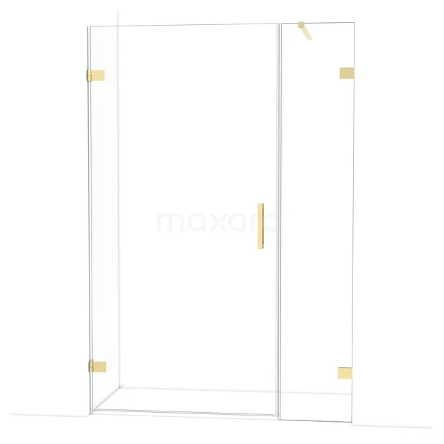 Glas Duschkabine mit goldenen Scharnieren und Haltegriff, elegantes Design, ideal für ein modernes Badezimmer.