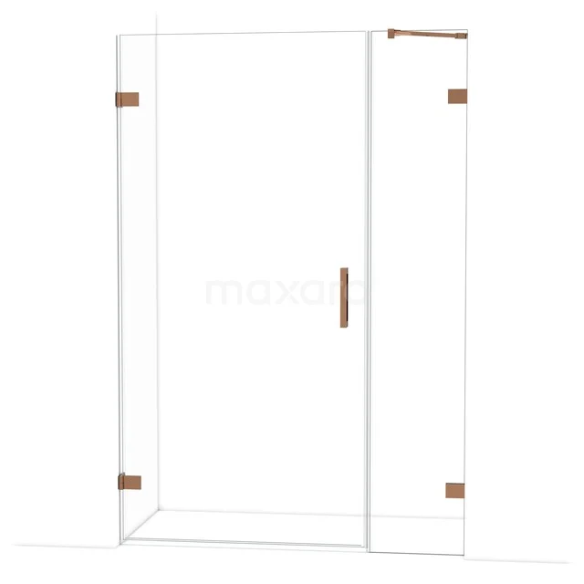 Diamond Shower door | 135 cm Shiny copper Clear glass Pivot door DDC211004220GKP Glazen douchecabine met helder glas, messing scharnieren en handgreep; luxe en modern design voor elke badkamer.