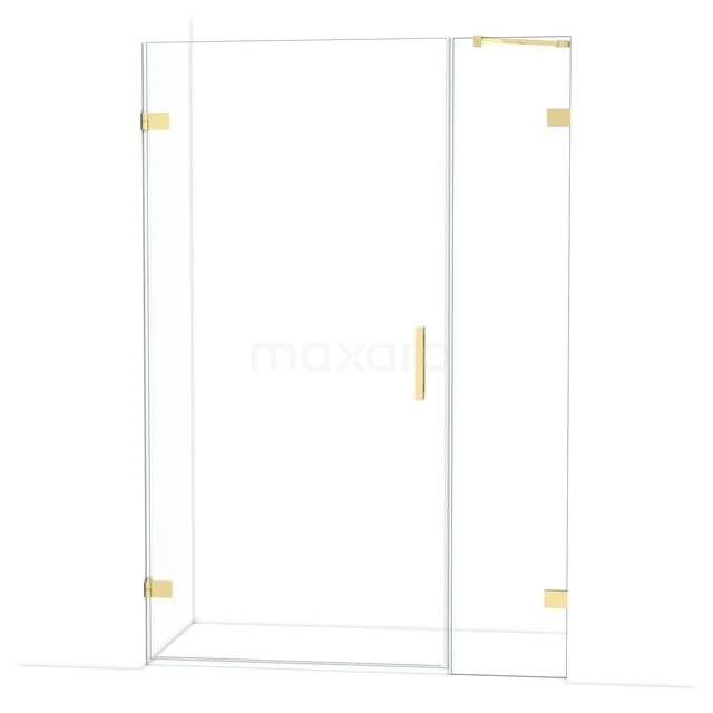 Glasdusche mit goldfarbenen Scharnieren und Haltegriff, ideal für eine stilvolle und moderne Badezimmergestaltung.