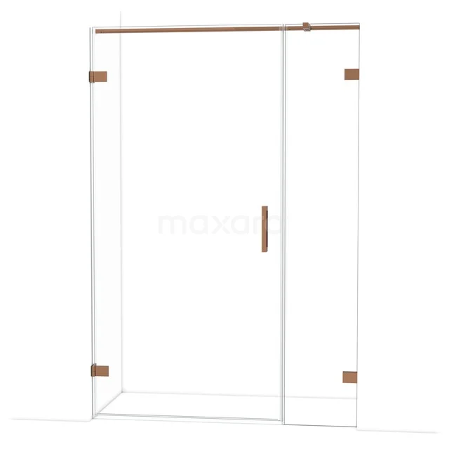 Glazen douchedeur met bronzen accenten, schuifdeurmodel, ideaal voor een moderne badkamerstijl.