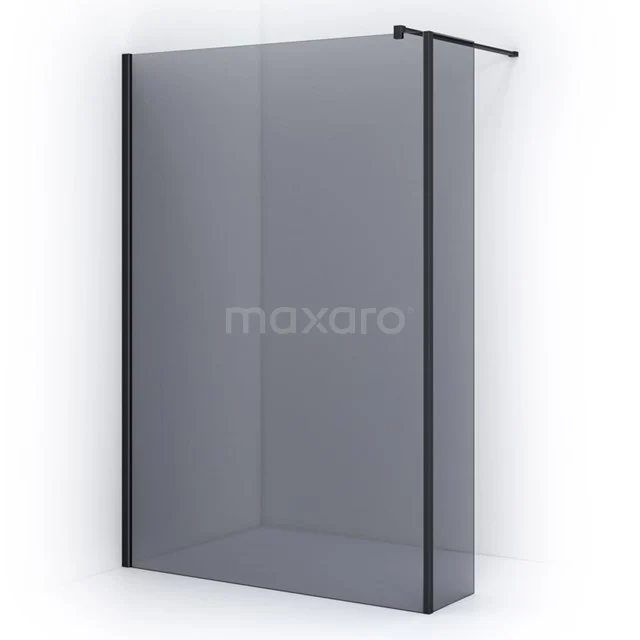 Pearl Walk-in shower | 140 cm Matte black Smoke glass Fixed wall with side panel IPC142301M Black walk-in shower enclosure with frosted glass and aluminium profiles, ideal for a modern bathroom.