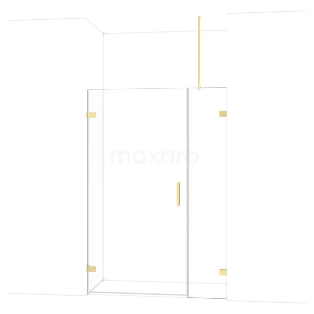 Glazen douchecabine met goudkleurige accenten, strak design, ideaal voor een moderne badkamer.